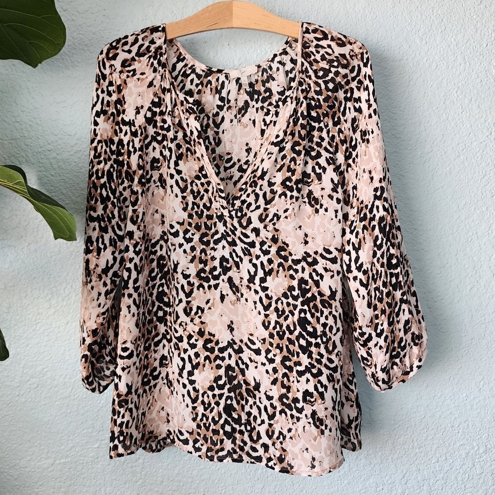 Joie 100 silk leopard print bohemian peaseant blouse